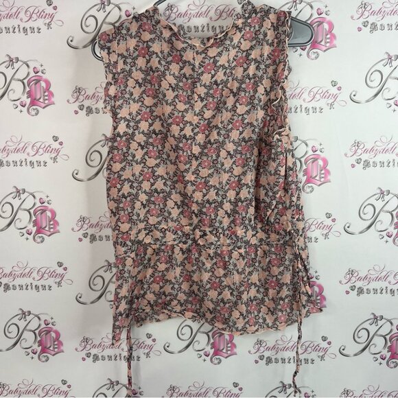 American Eagle Outfitters tank top milkmaid style Pink Floral Blouse - Picture 2 of 7